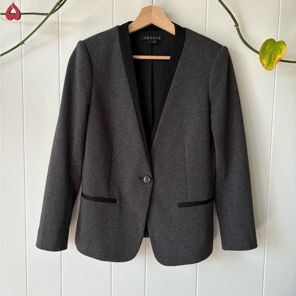 Theory Charcoal Gray Single-Breasted Blazer | Size 4 - Picture 1 of 5
